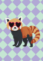 Plakat czerwona panda w okularach serduszkach dla dzieci