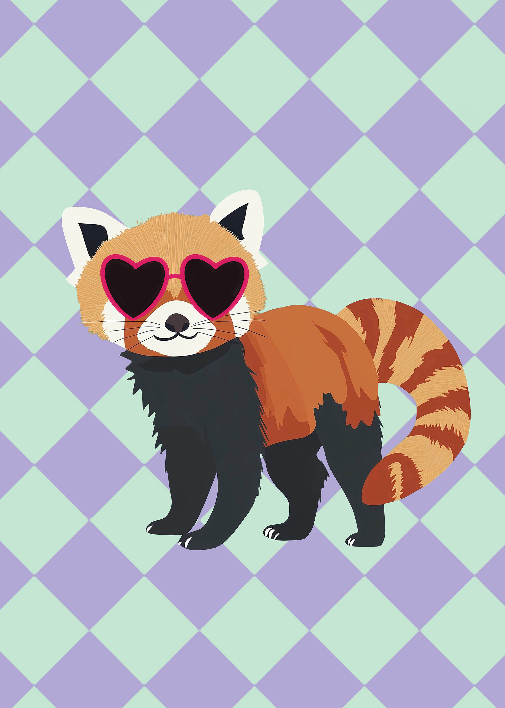 Plakat czerwona panda w okularach serduszkach dla dzieci