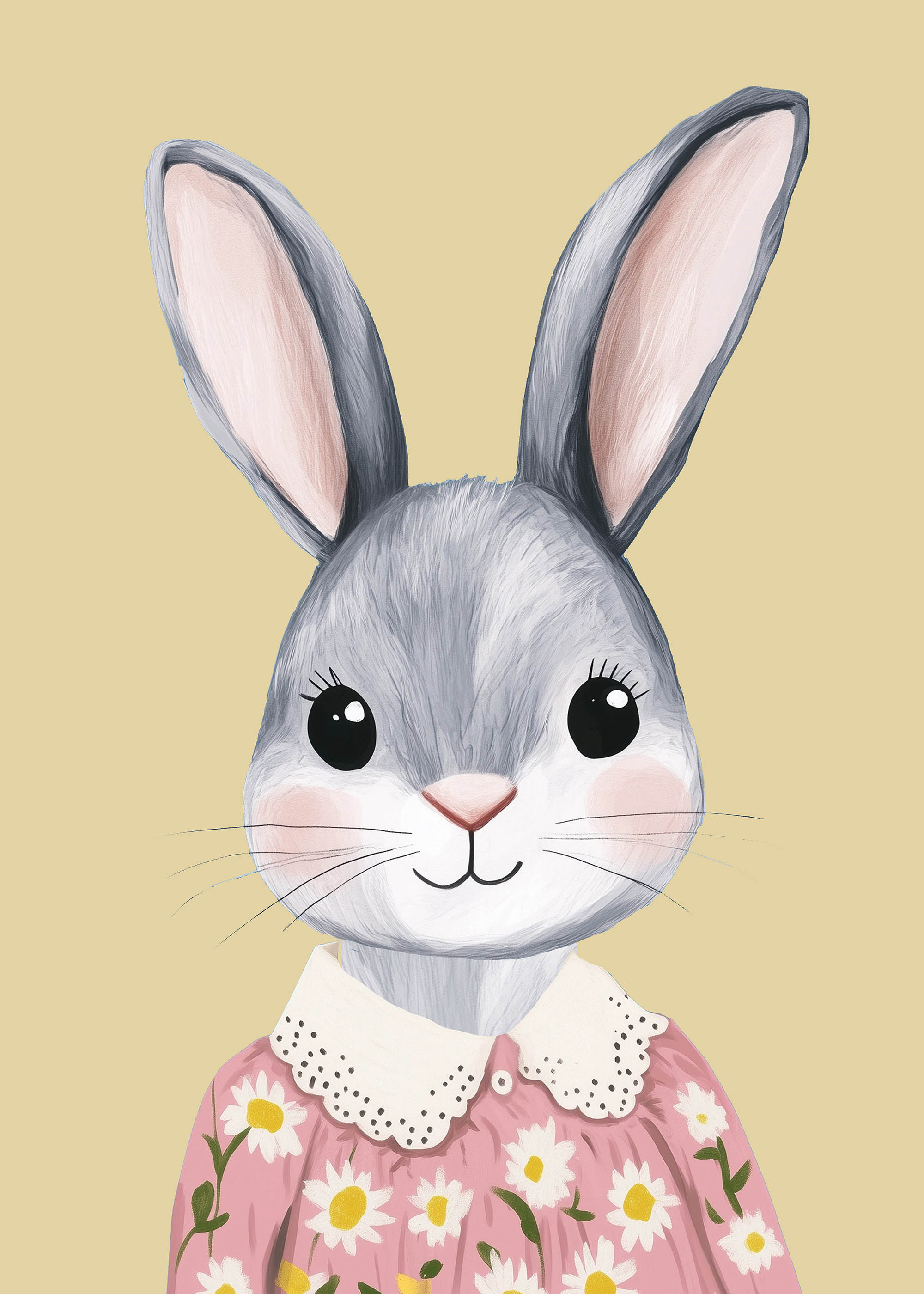 Plakat królik w kwiecistej sukience dla dziecka pastel