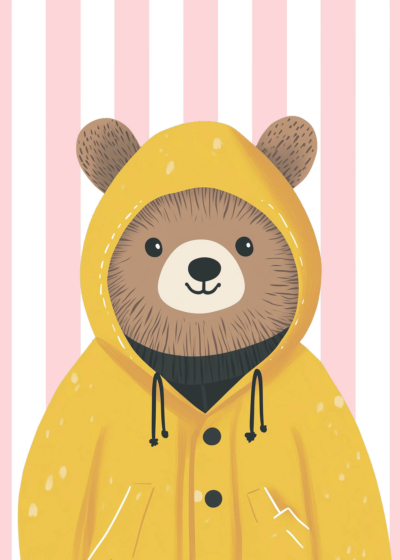 Plakat miś w żółtej kurtce dla dzieci skandynawski