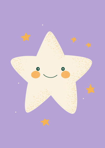 Plakat uśmiechnięta gwiazdka dla dzieci lawendowe tło