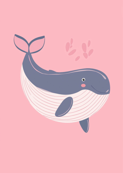 Plakat różowy wieloryb dla dzieci minimalistyczny nursery