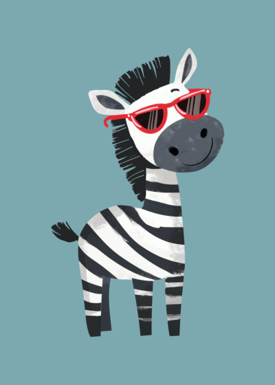 Plakat zebra w okularach czarno-biała dla dzieci