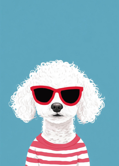 Plakat poodle w okularach i marynarskim stroju dla dzieci