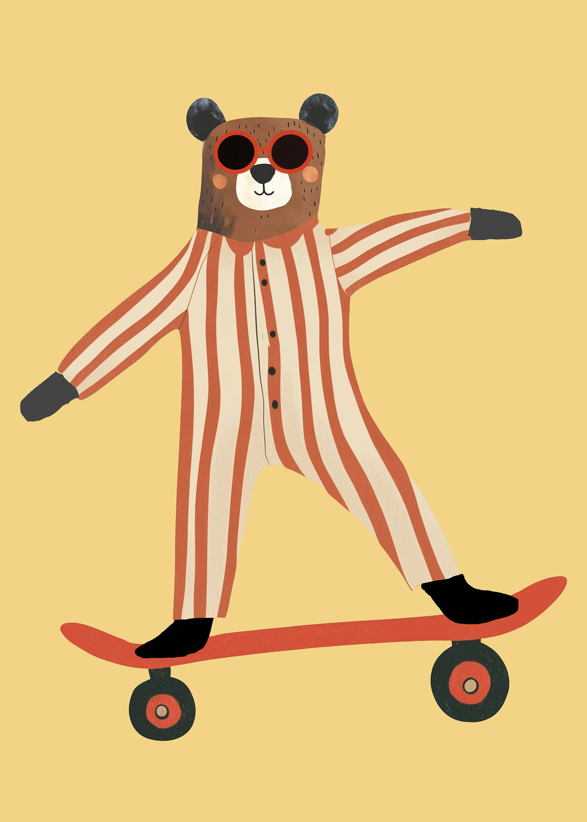 Plakat miś w okularach na deskorolce dla dzieci vintage