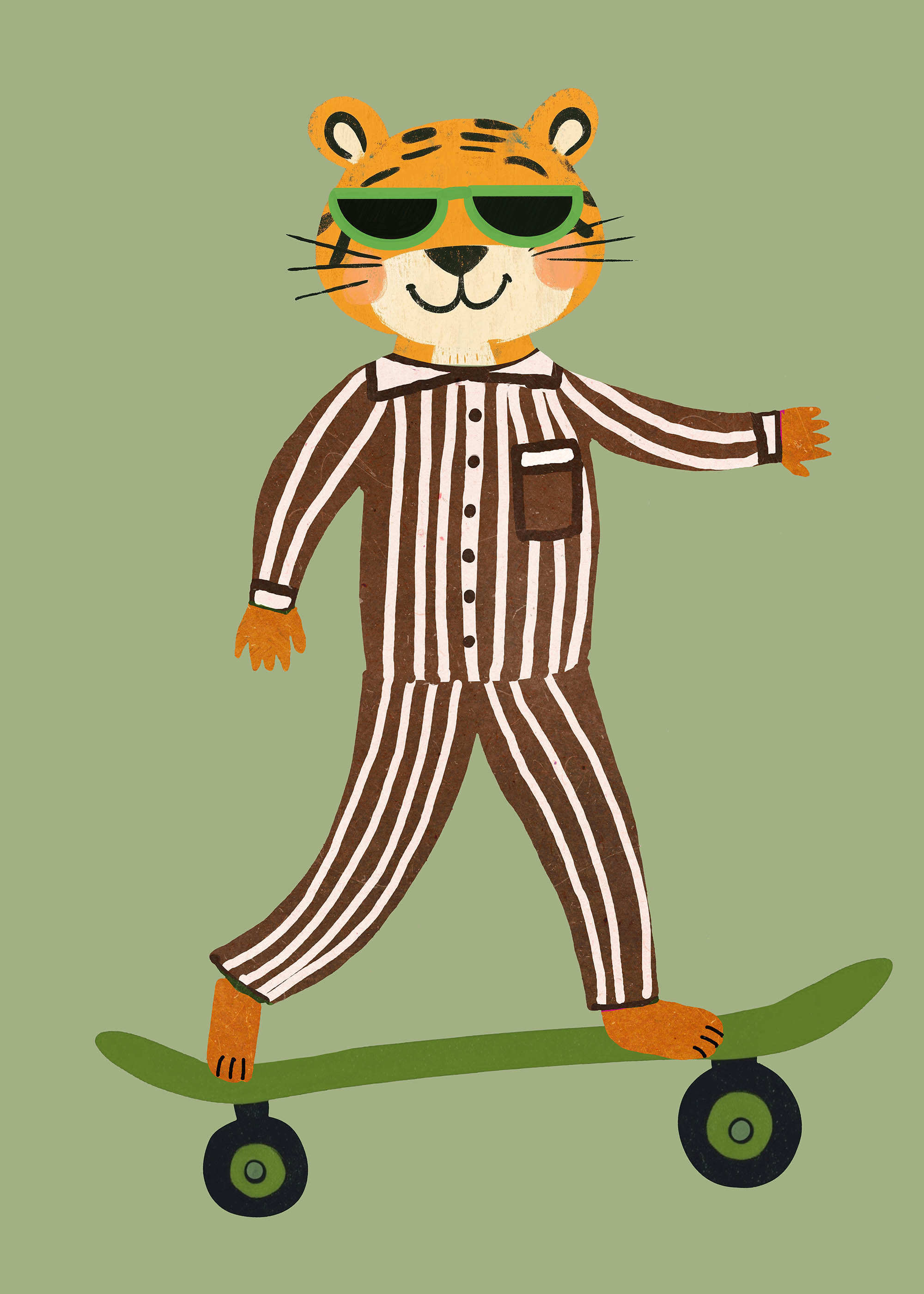 Plakat tygrysek na deskorolce w okularach dla dzieci