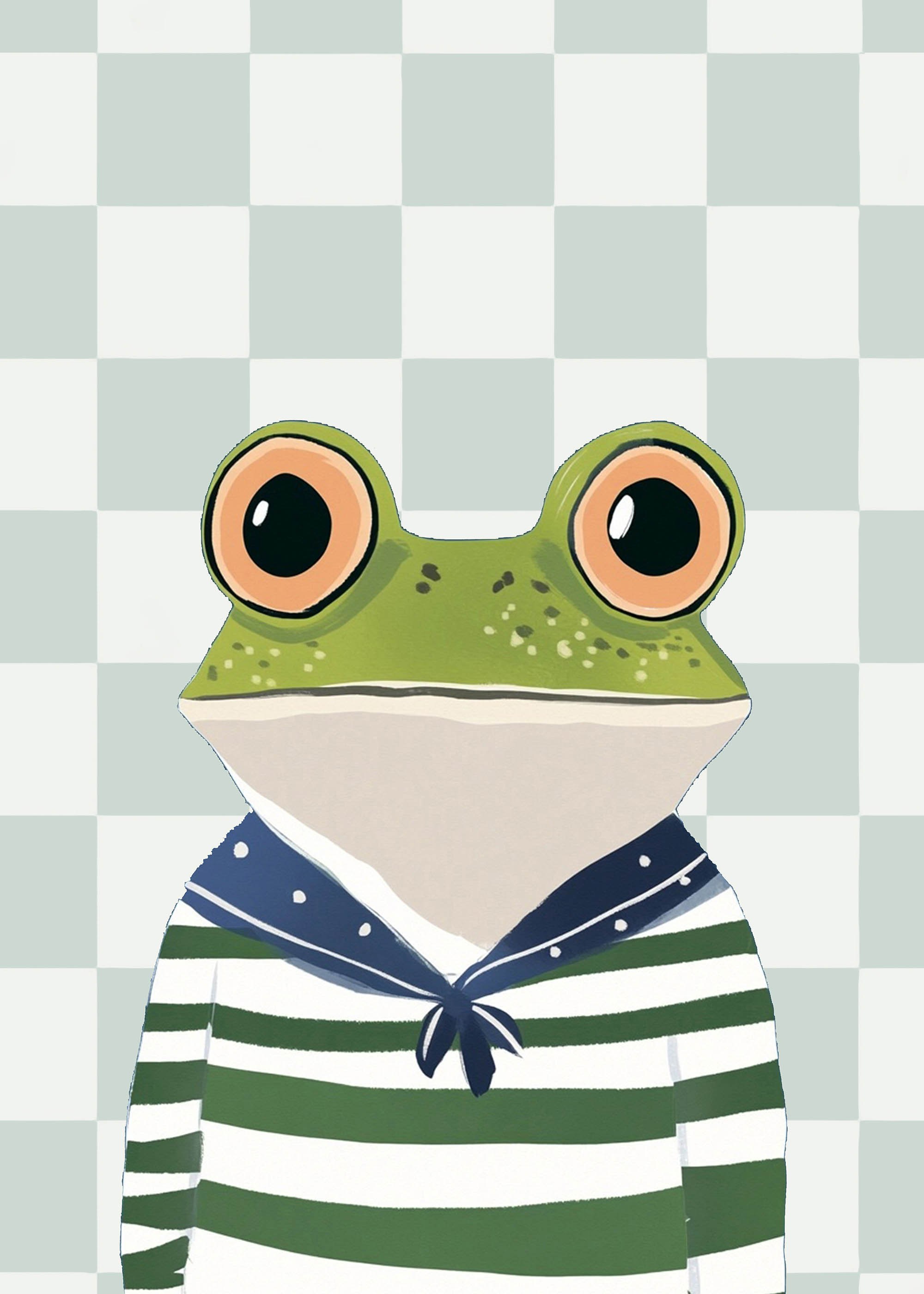 Plakat żabka marynarz dla dzieci zielono-biały skandynawski