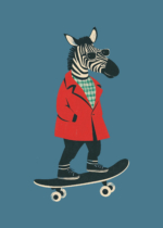 Plakat zebra na deskorolce w okularach urban art dla dzieci