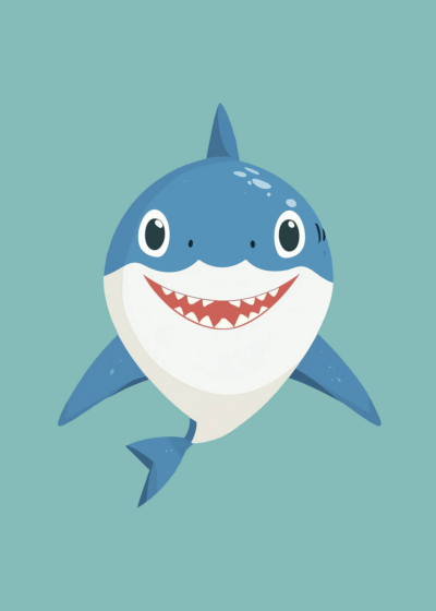 Plakat przyjazny rekin dla dzieci pokój morski niebieski