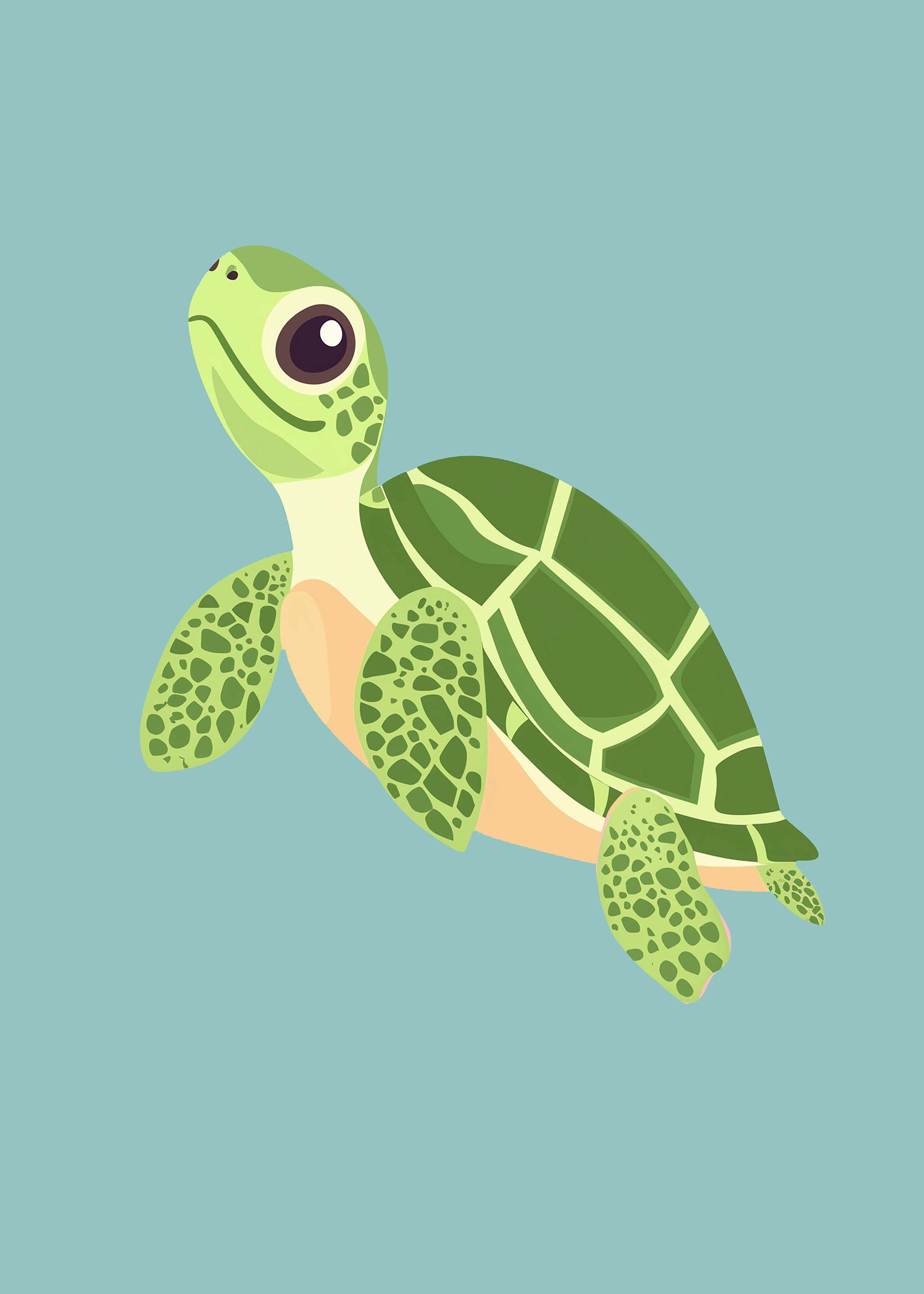 Plakat żółw morski dla dzieci miętowa zieleń akwarela