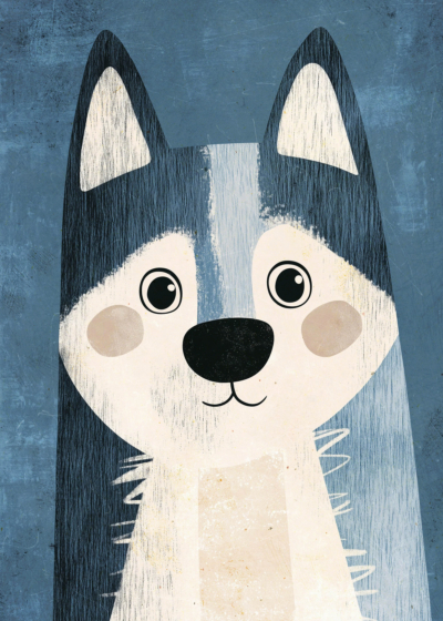 Plakat stylizowany husky pies dla dzieci skandynawski