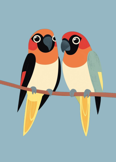 Plakat papużki nierozłączki dla dzieci pomarańczowe ptaki
