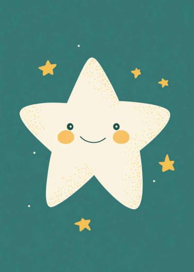 Plakat uśmiechnięta gwiazdka dla dzieci szmaragdowy beż