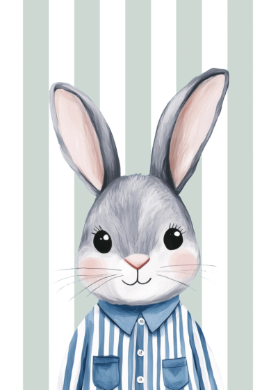 Plakat antropomorficzny królik w pasiastej koszuli retro