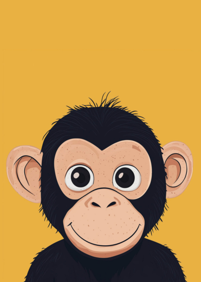 Plakat małpka szympans dla dzieci pokój dziecięcy żółty
