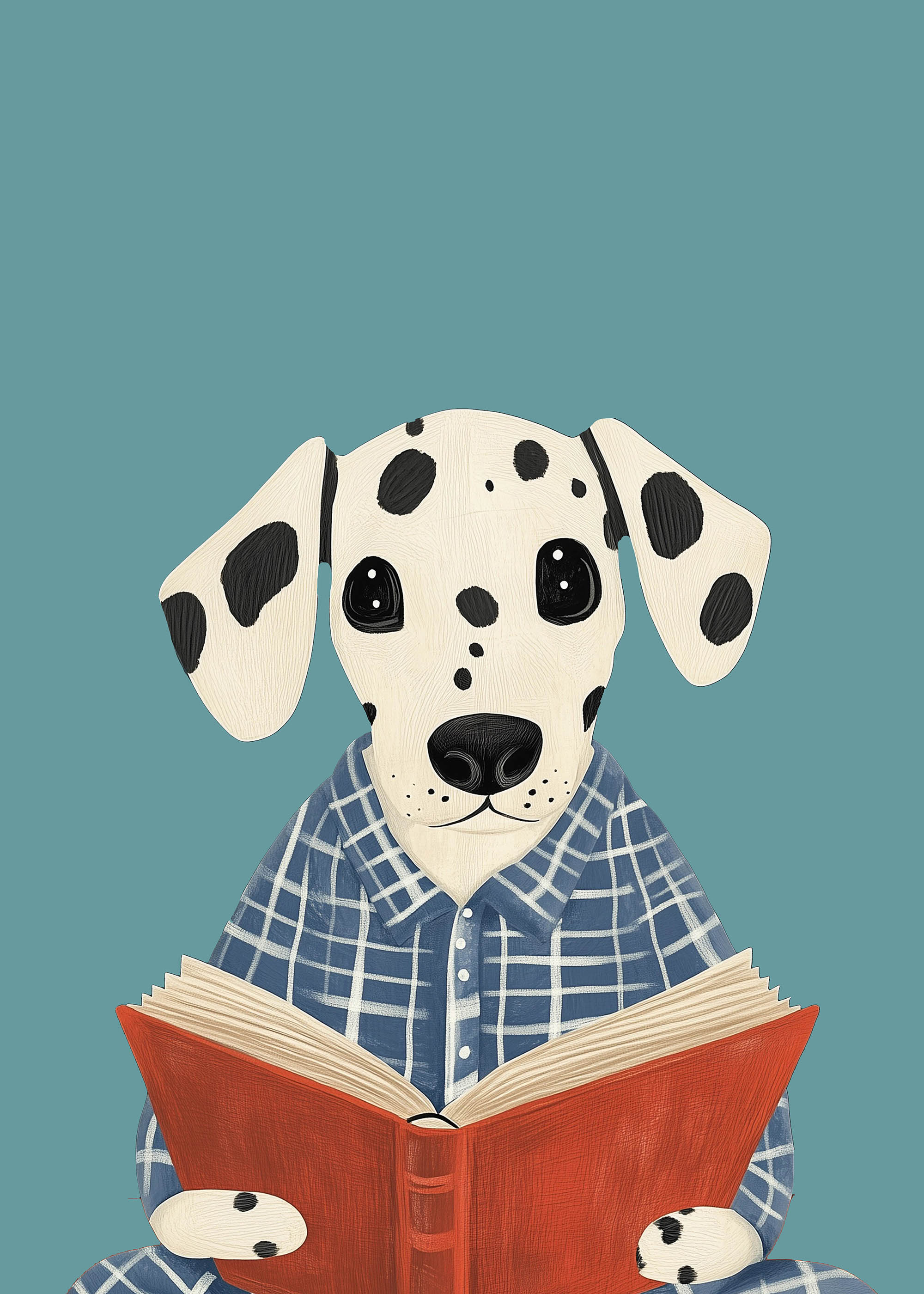 Plakat dalmatyńczyk czytający książkę dla dzieci vintage