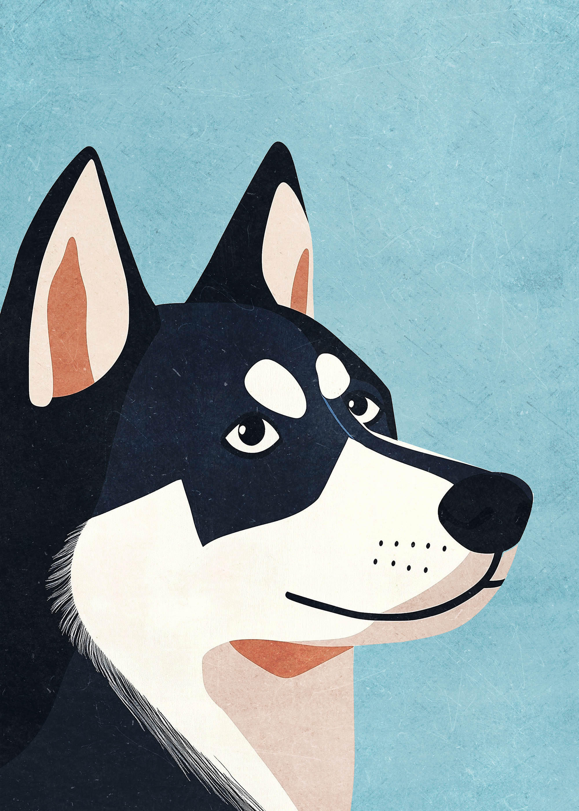 Plakat husky pies niebieski dla dzieci skandynawski styl