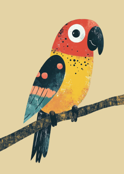 Plakat papuga vintage dla dzieci kolorowy art retro