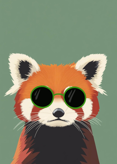 Plakat czerwona panda w okularach dla dzieci skandynawski