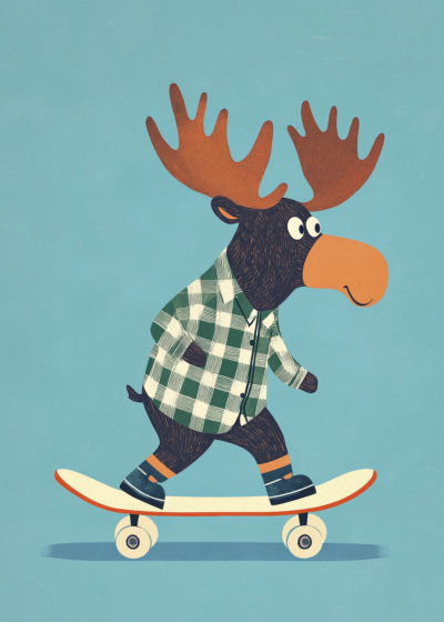 Plakat łoś na deskorolce w stylu hipster dla dzieci