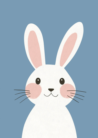 Plakat biały króliczek zajączek dla dzieci skandynawski