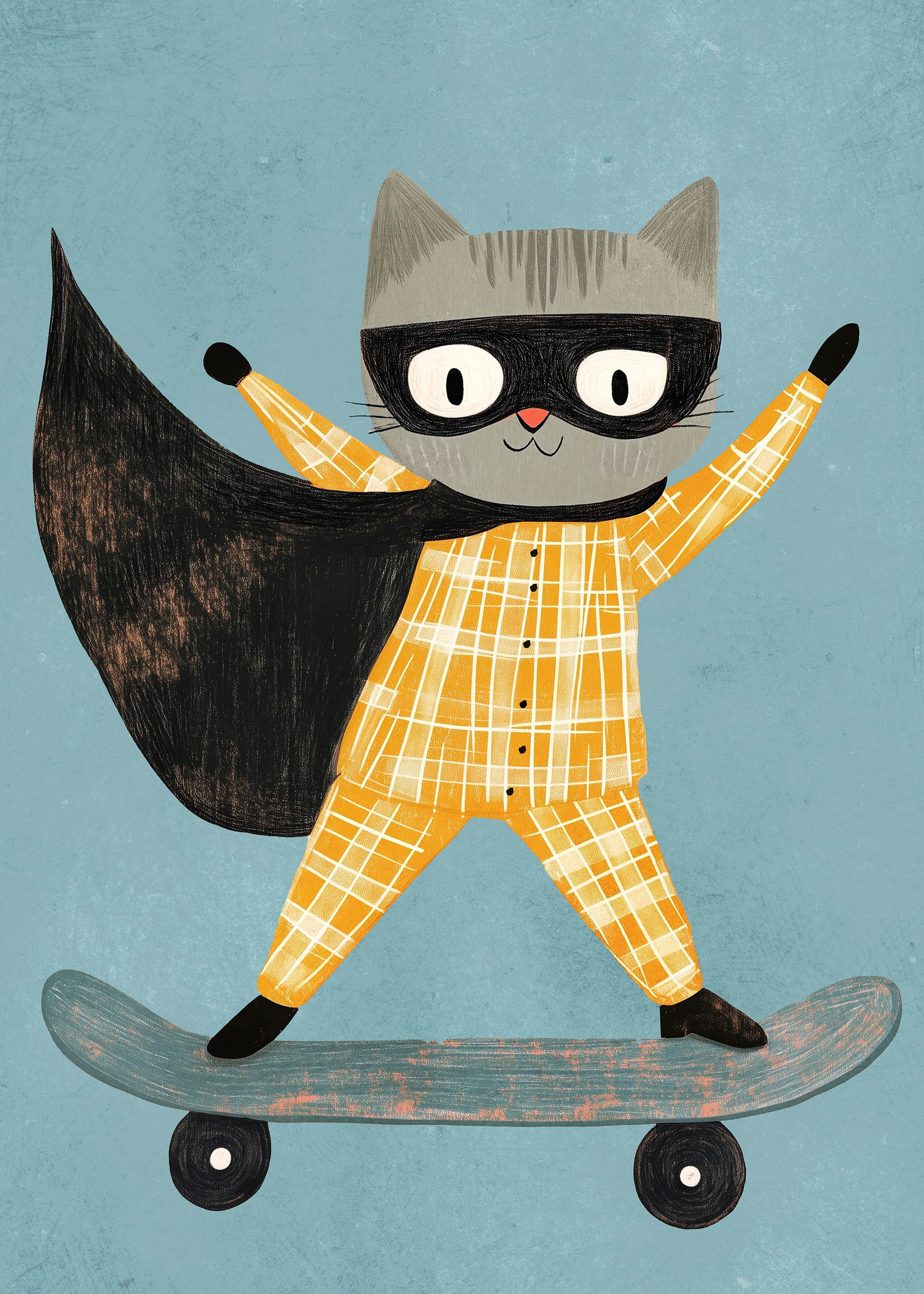 Plakat kot superhero na deskorolce do pokoju dziecięcego