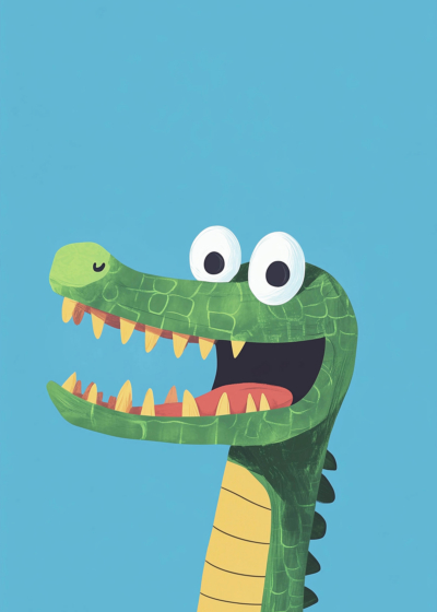 Plakat uśmiechnięty krokodyl dla dzieci zielony żółty