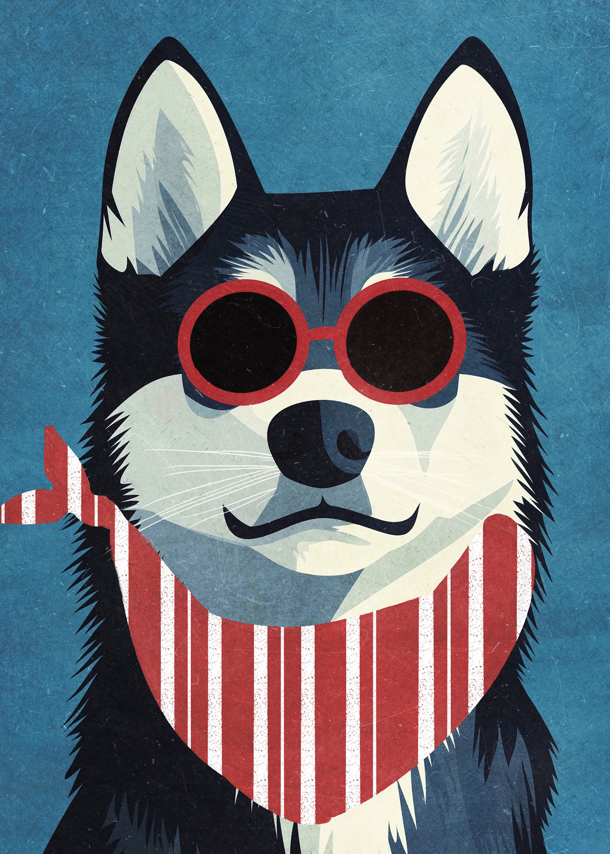 Plakat pies w okularach dla dzieci husky czerwone okulary