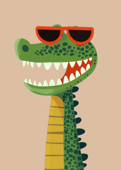 Plakat krokodyl w okularach dla dzieci zielony żółty