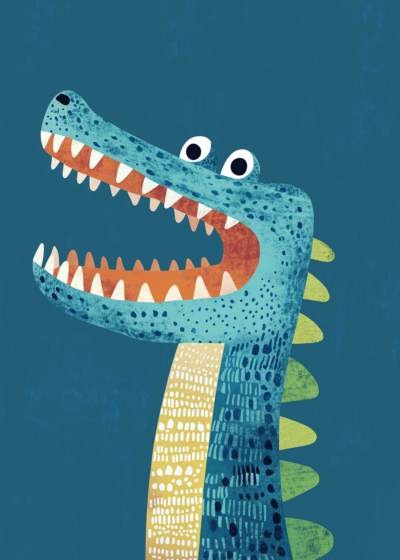 Plakat krokodyl dla dzieci turkusowy skandynawski