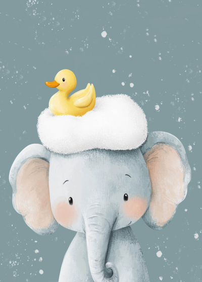 Plakat słonik w kąpieli z kaczuszką dla dzieci