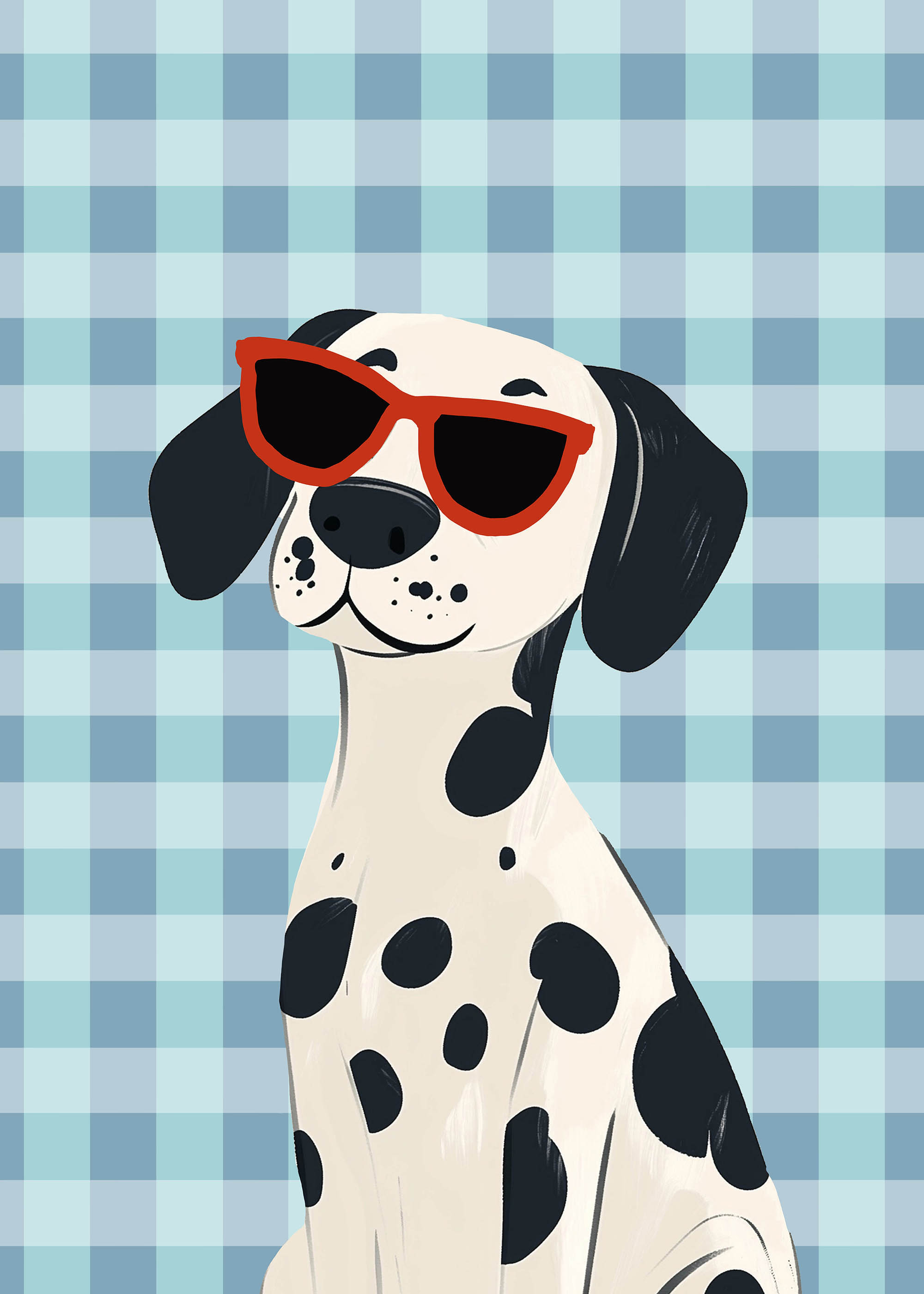 Plakat dalmatyńczyk w czerwonych okularach dla dzieci