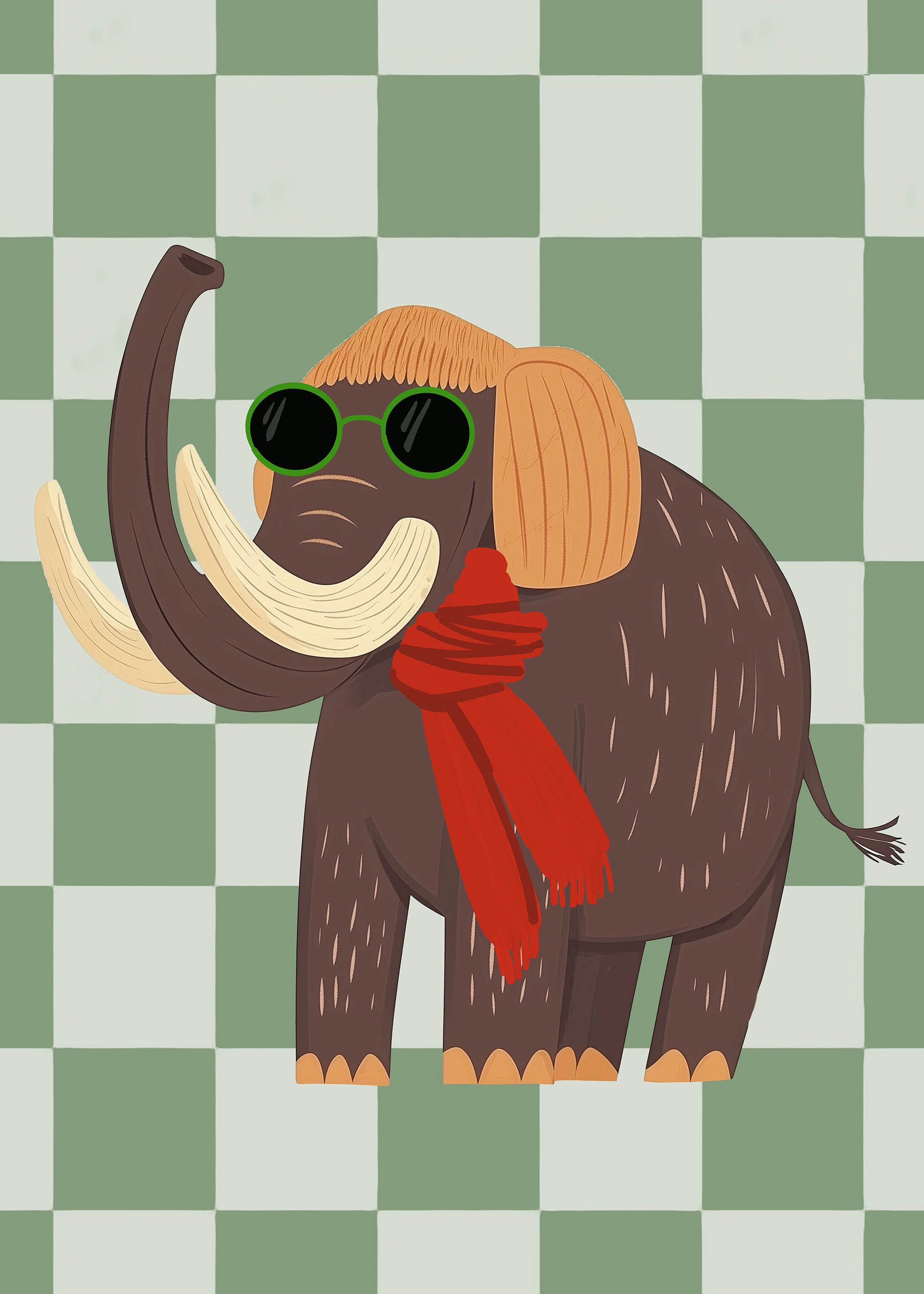 Plakat mamut w okularach vintage dla dzieci skandynawski