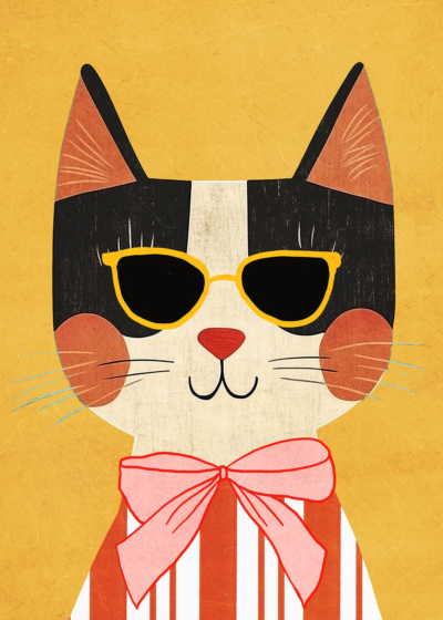 Plakat kot w okularach dla dzieci vintage skandynawski