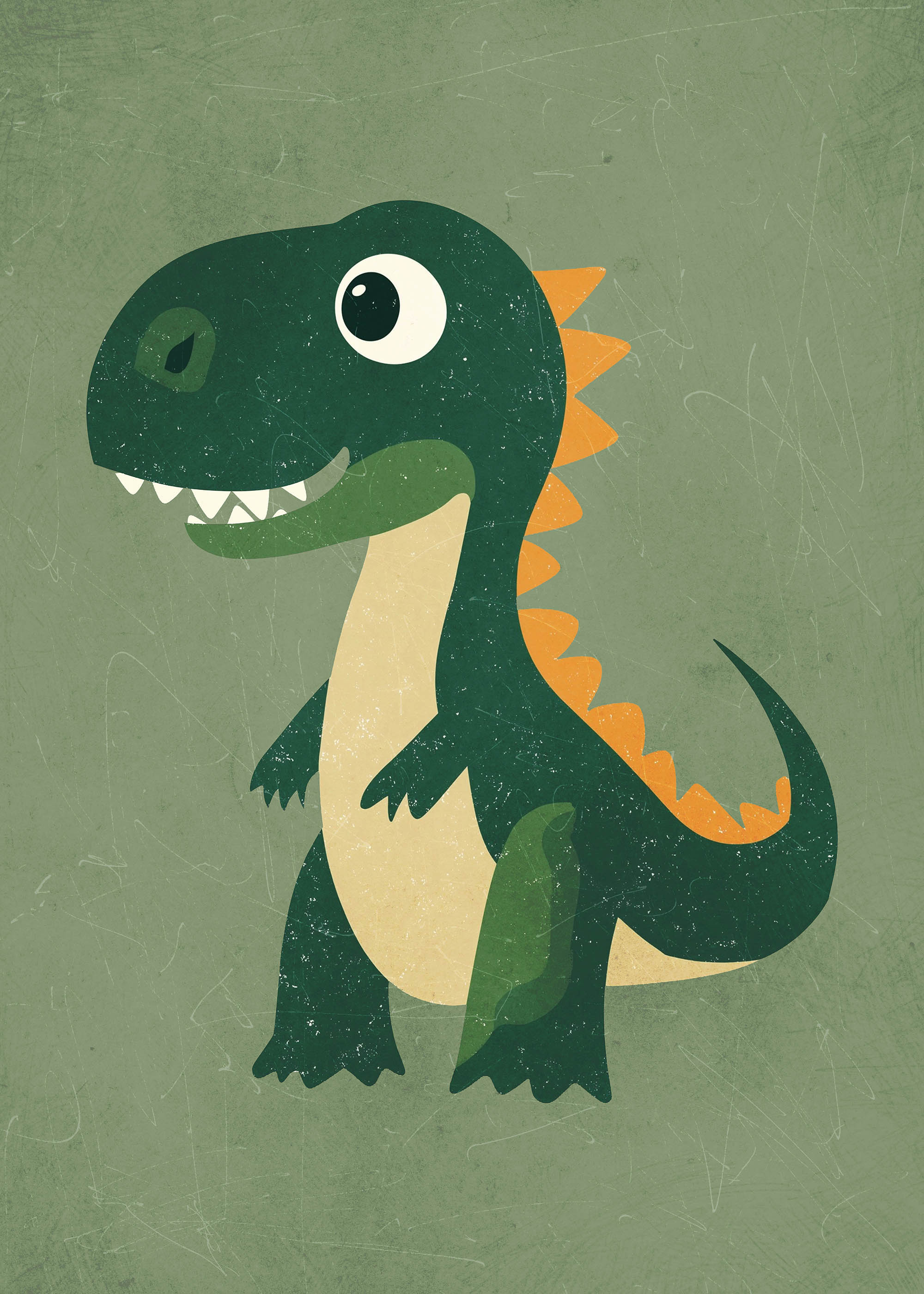 Plakat przyjazny dinozaur dla dzieci zielony vintage