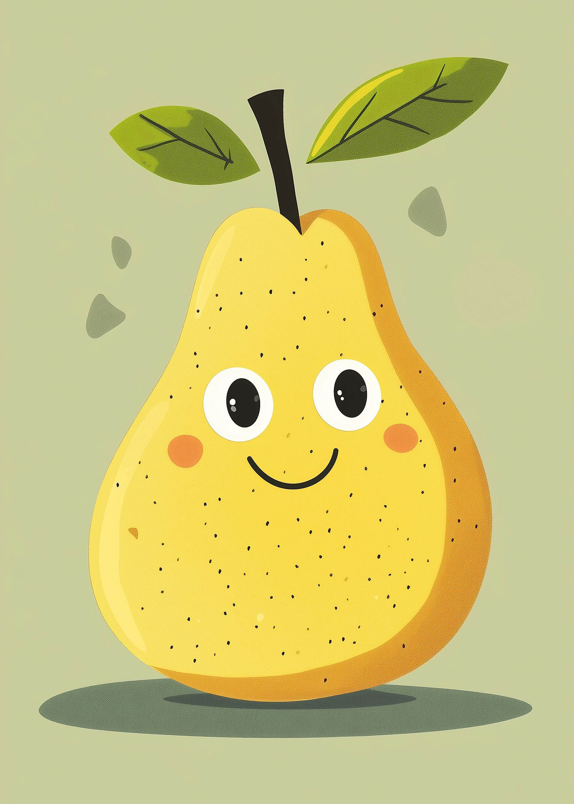 Plakat urocza gruszka z uśmiechem dla dzieci żółta