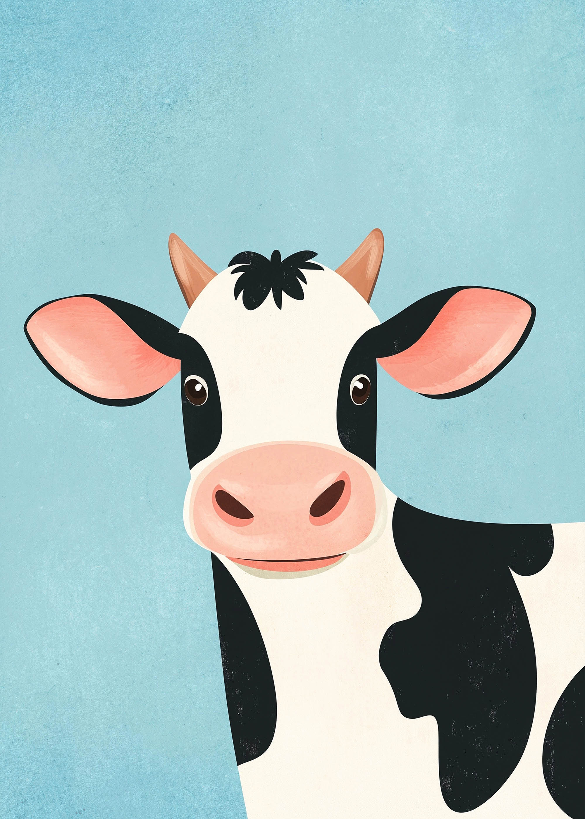Plakat krowa dla dzieci skandynawski styl błękitny