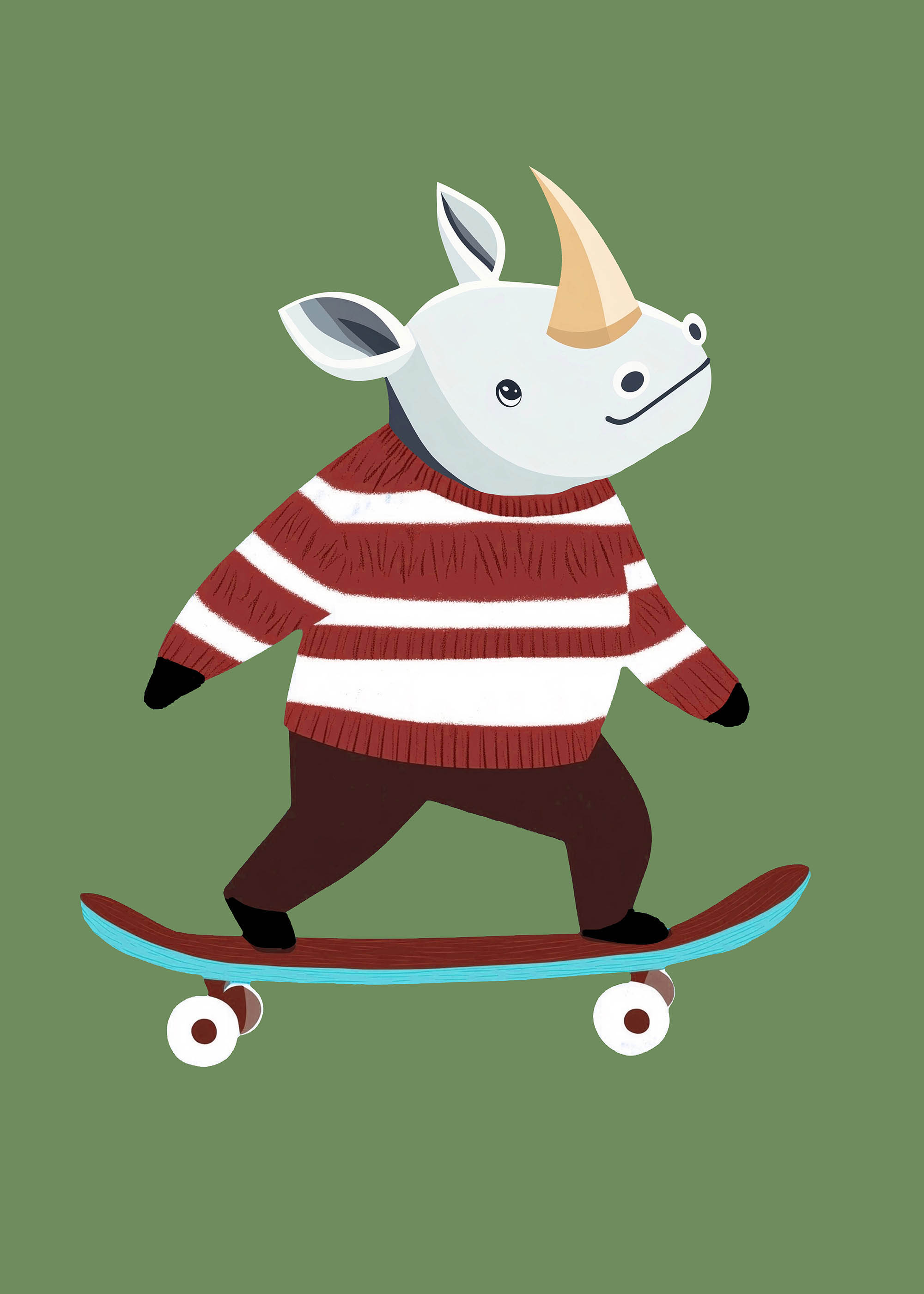 Plakat nosorożec na deskorolce dla dzieci skandynawski