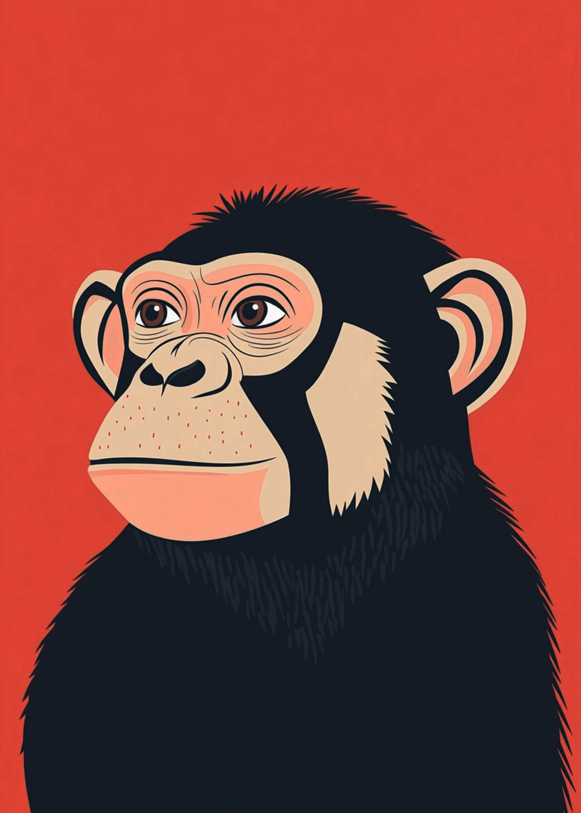 Plakat szympans czerwone tło pokój dziecięcy skandynawski