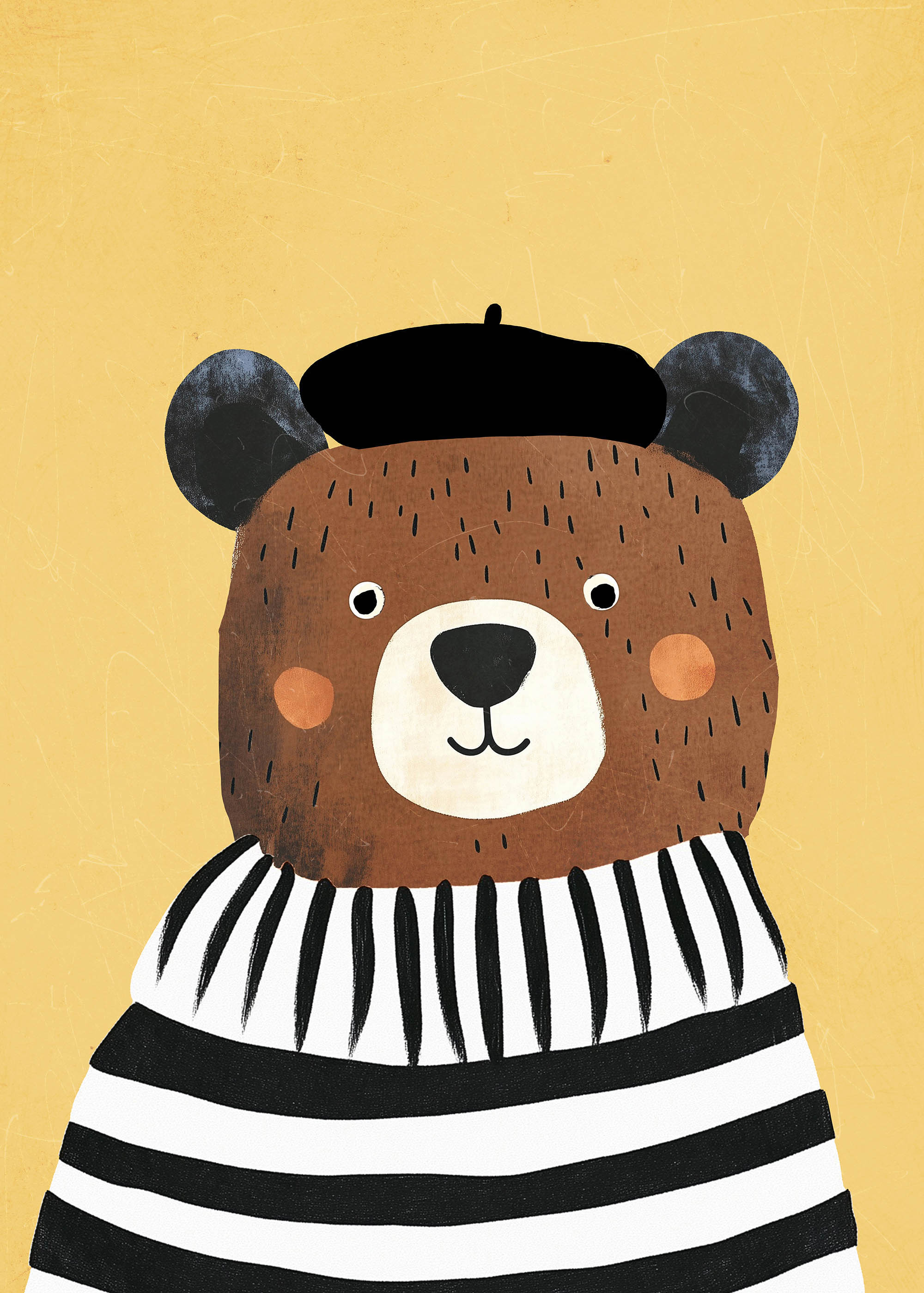 Plakat miś w berecie francuskim vintage dziecięcy pokój