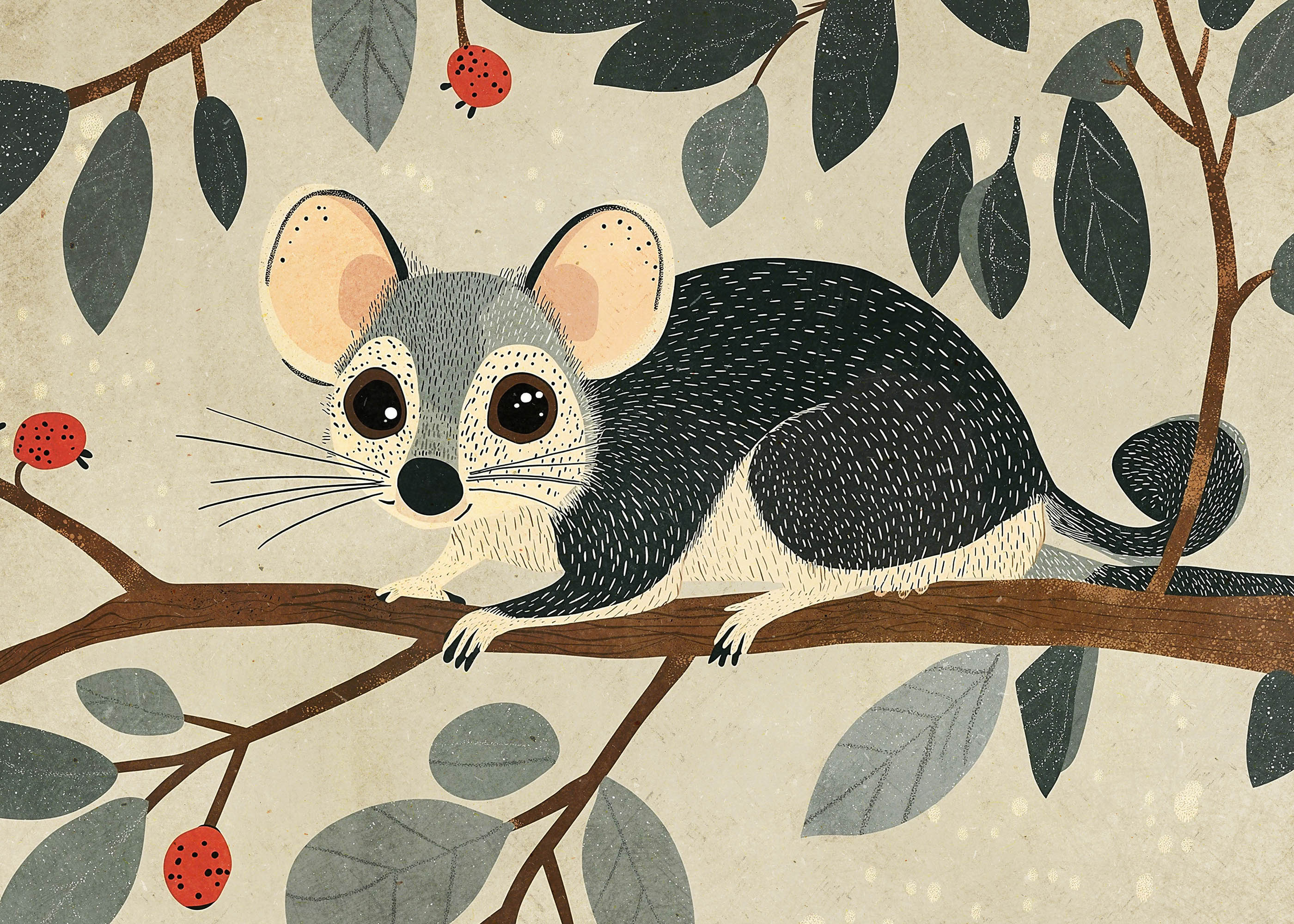 Plakat opos na gałęzi w stylu skandynawskim dla dzieci