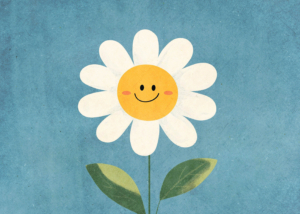 Plakat kwiat słoneczko z buzią dla dzieci skandynawski