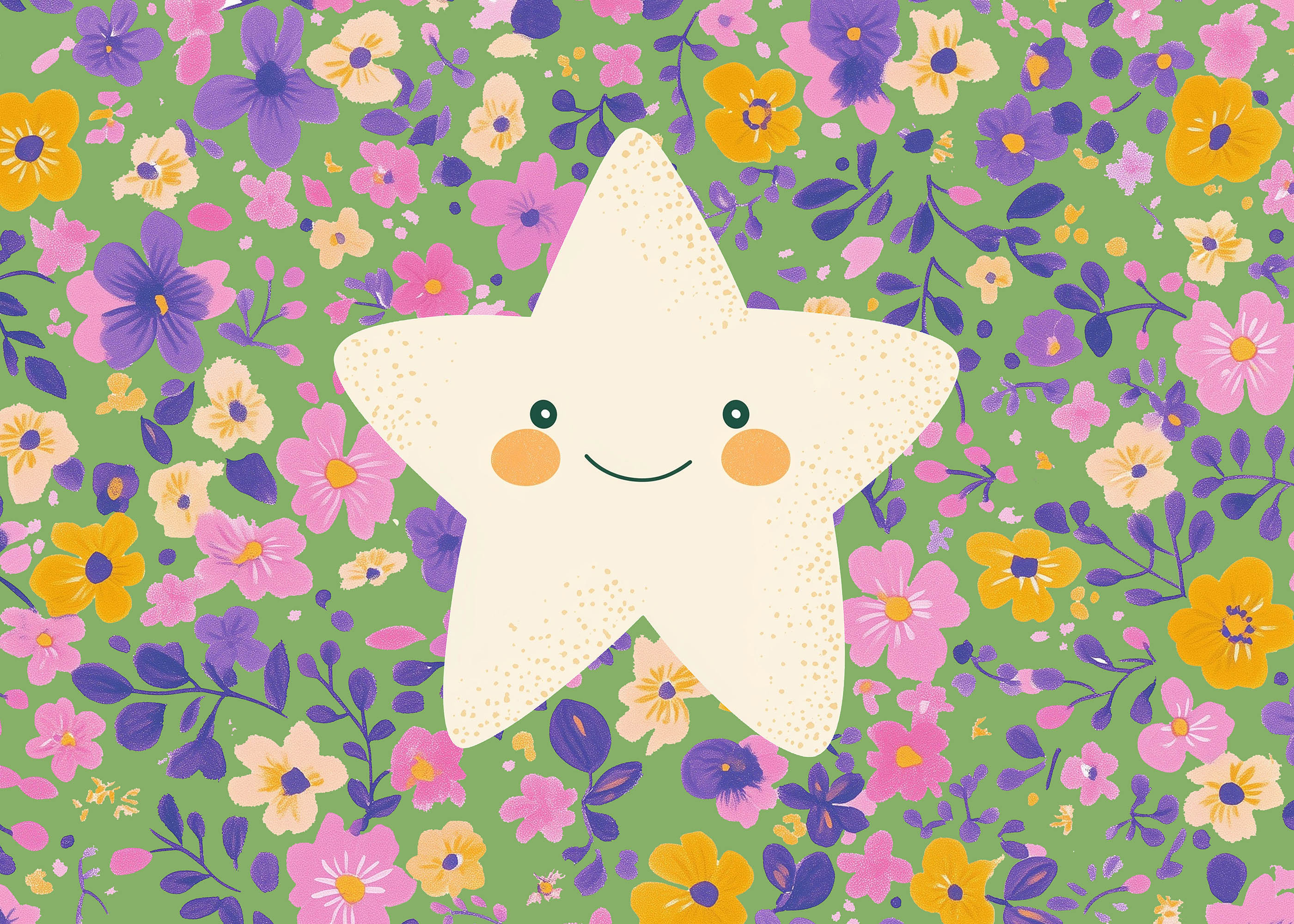 Plakat uśmiechnięta gwiazdka z kolorowymi kwiatami