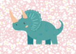 Plakat zielony triceratops dla dzieci dinozaur vintage