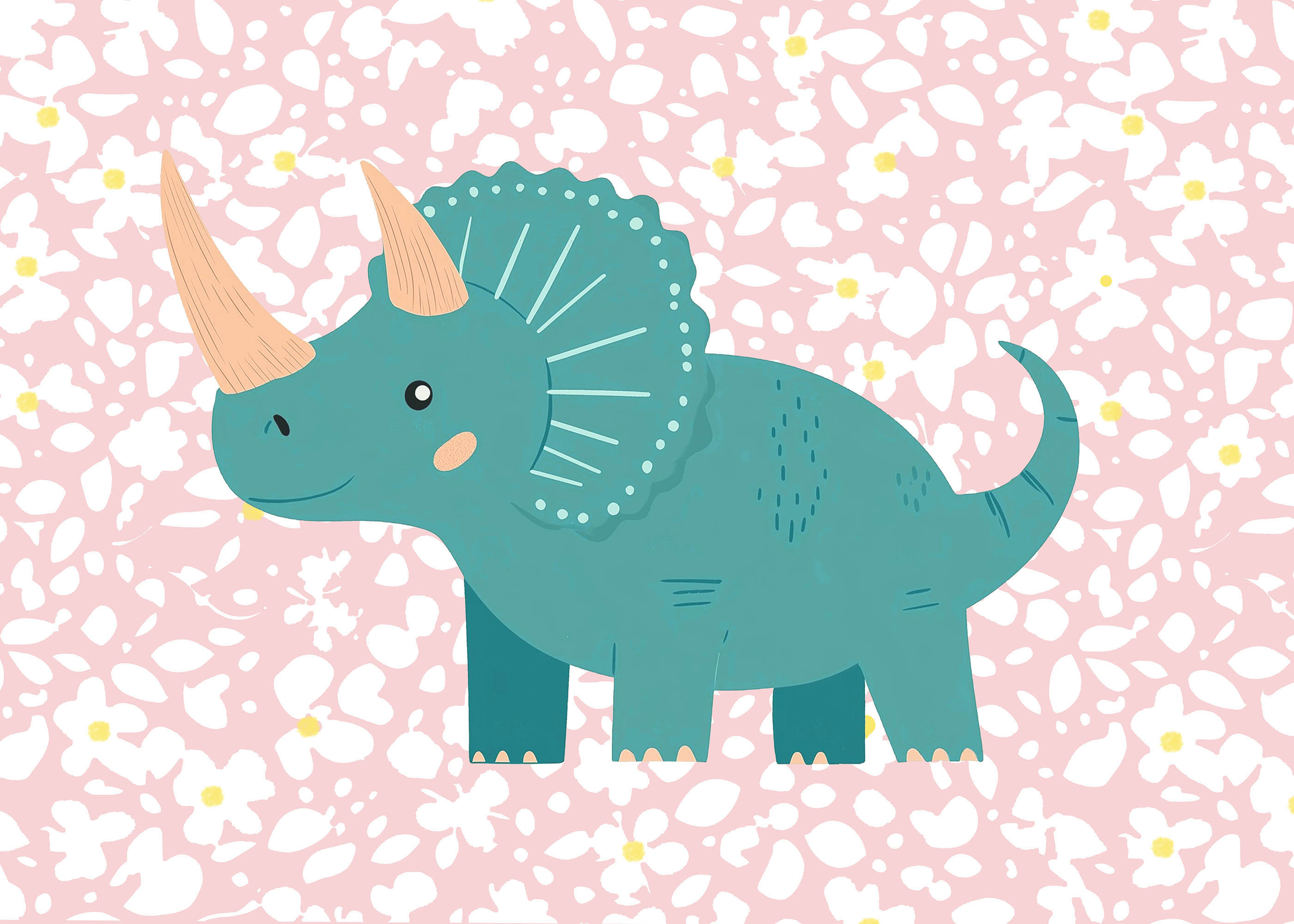 Plakat zielony triceratops dla dzieci dinozaur vintage