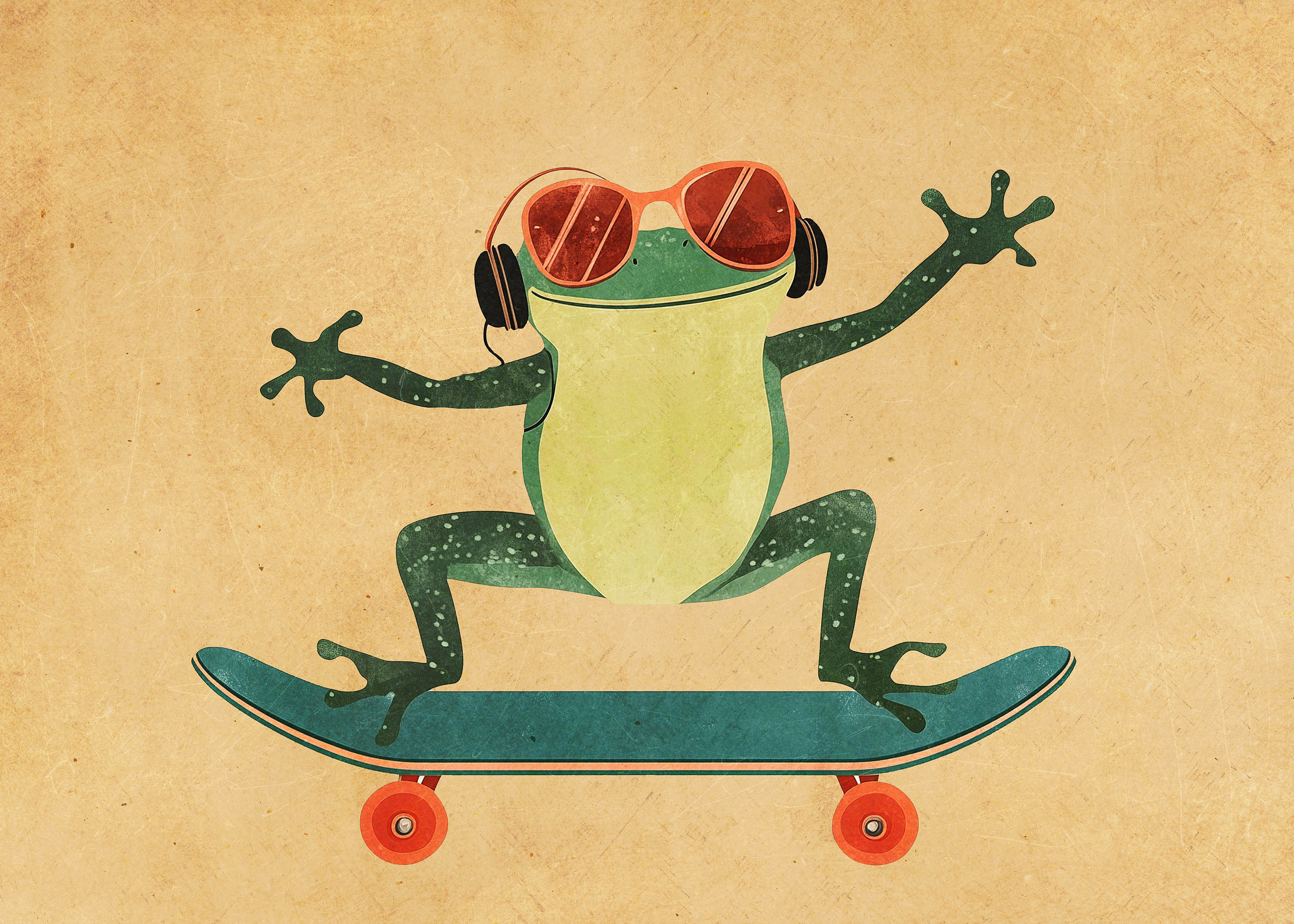 Plakat żaba na deskorolce w okularach dla dzieci