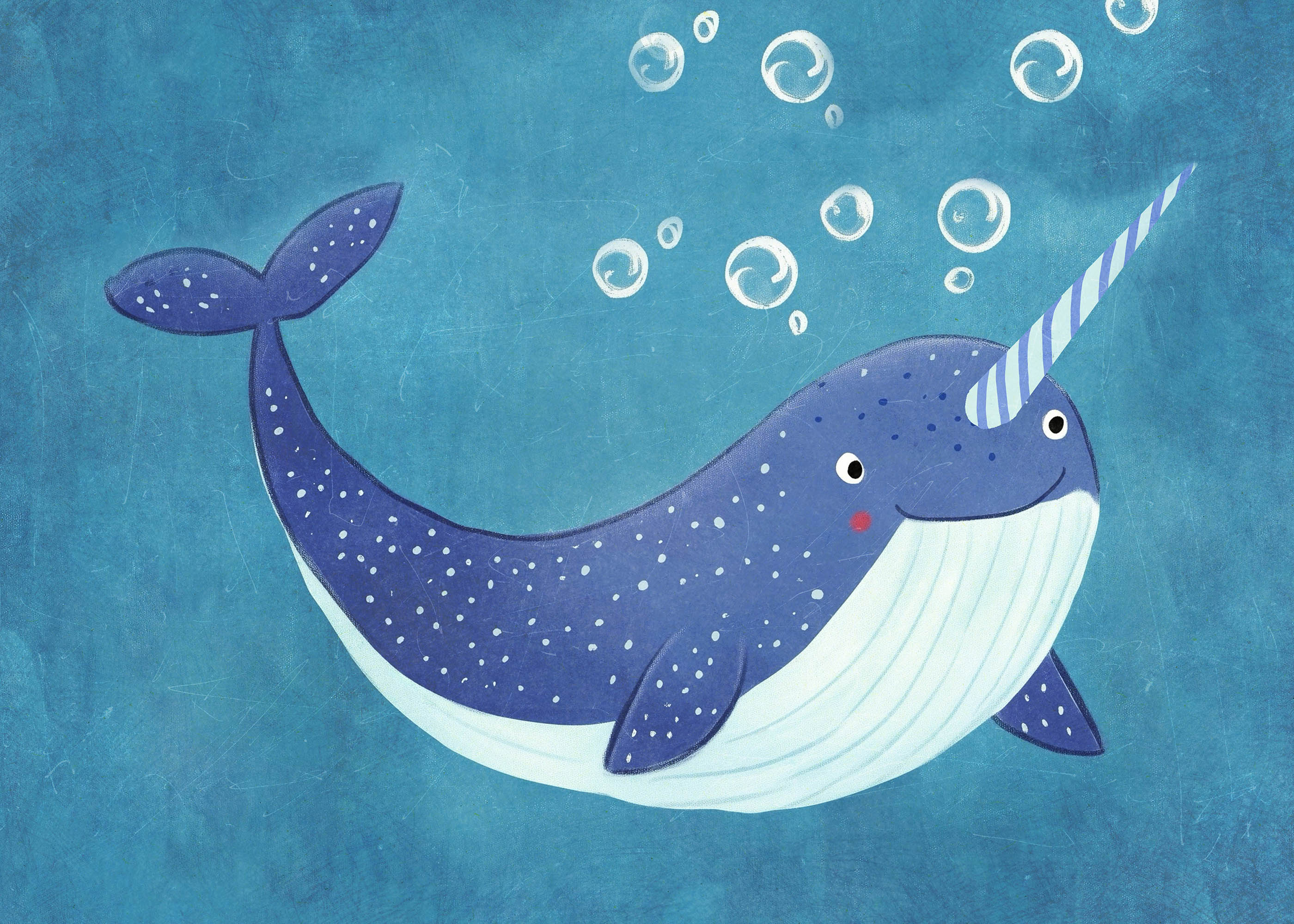 Plakat narwal niebieski ocean pokój dziecięcy bajkowy