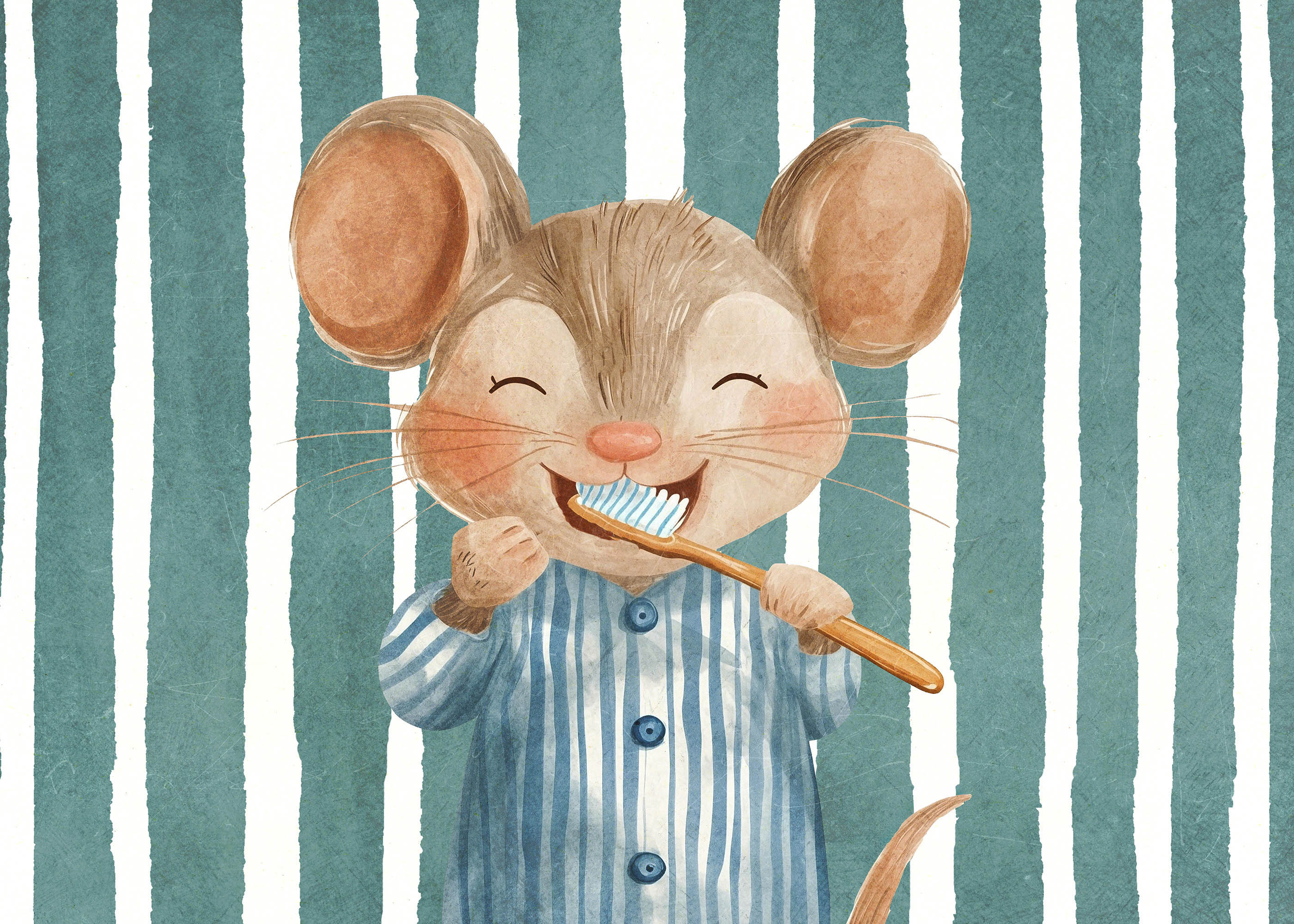 Plakat myszka myje zębki bambusową szczoteczką dla dzieci