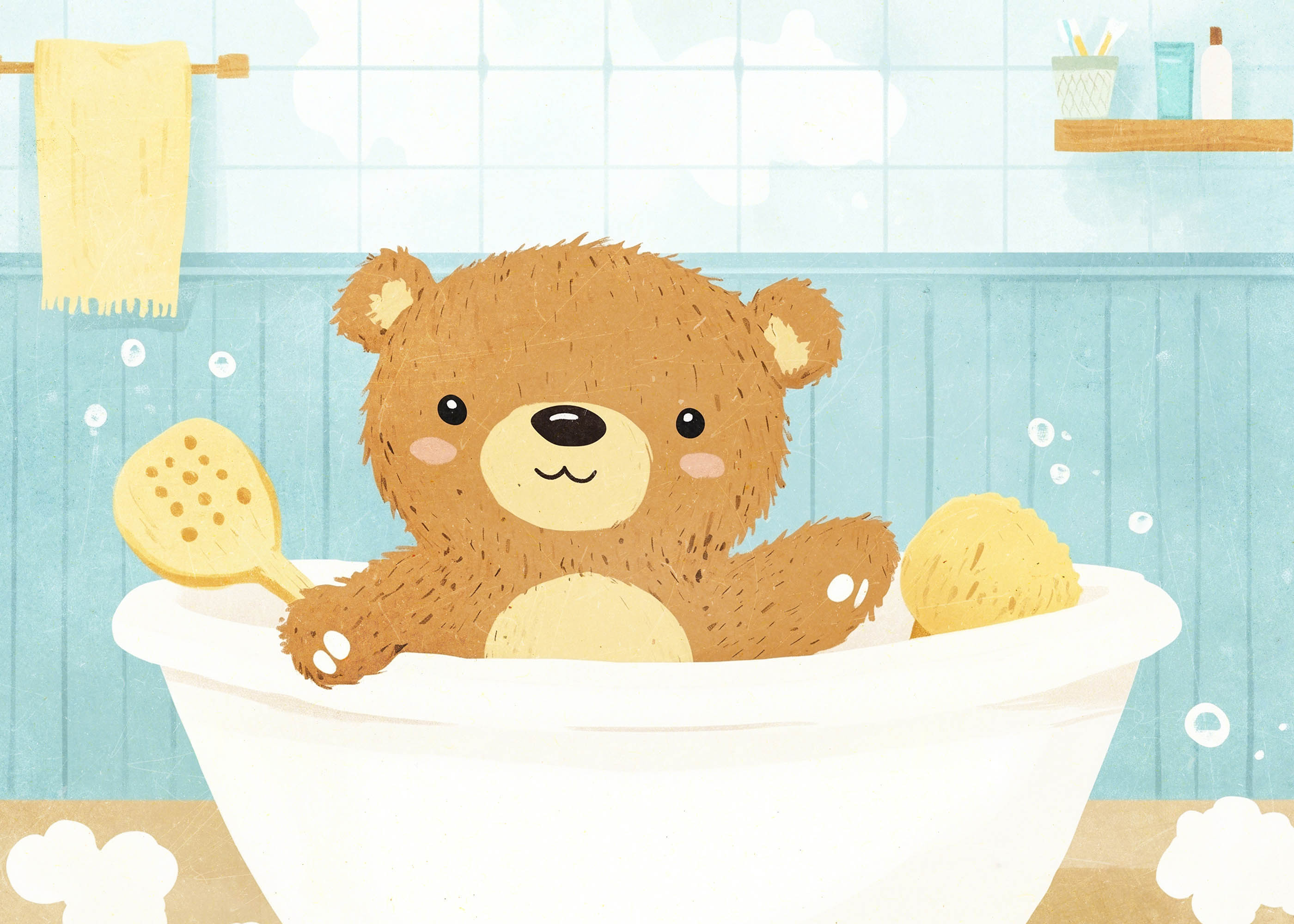 Plakat miś w wannie dla dzieci błękitno-miętowy spa