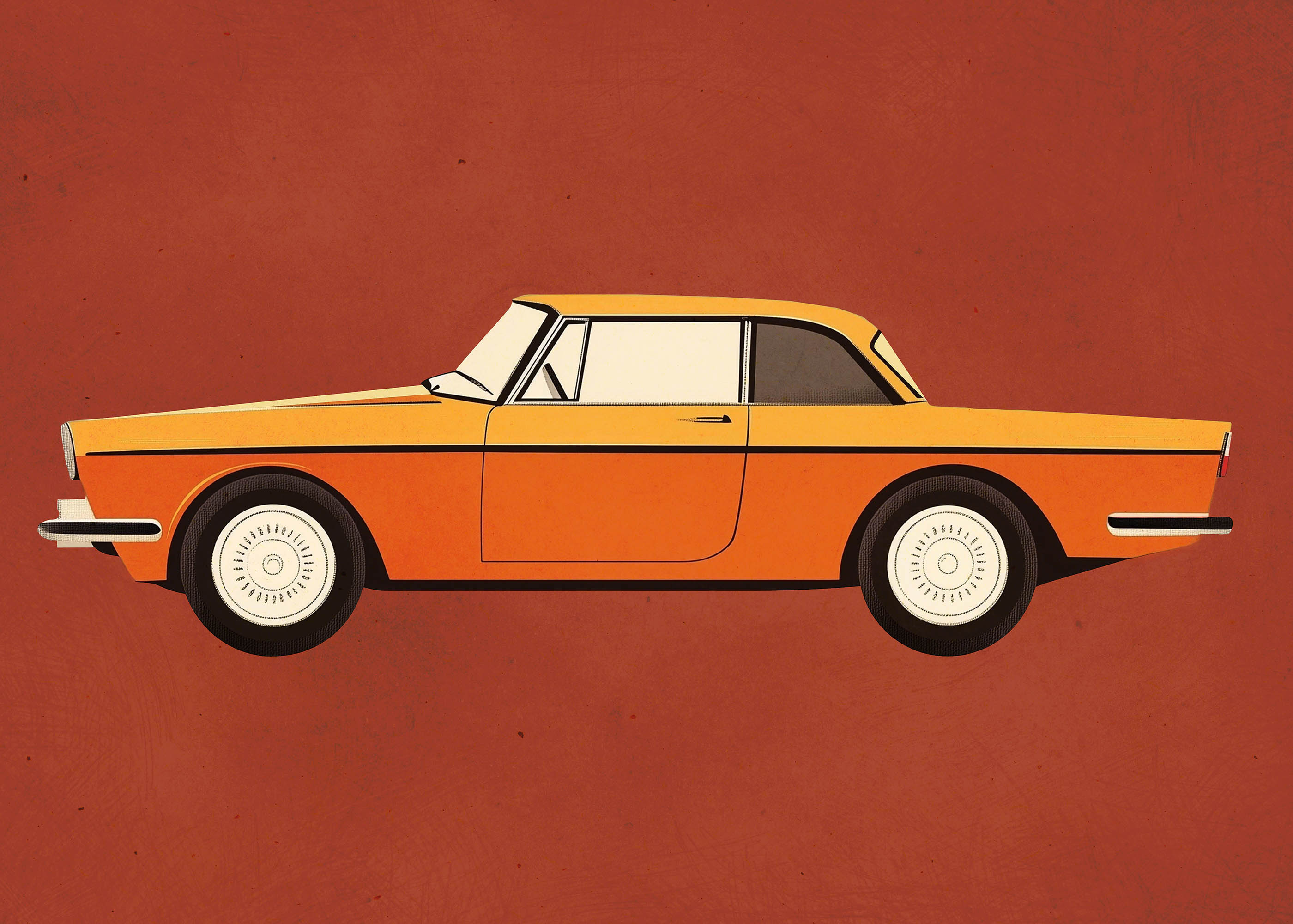 Plakat retro samochód z lat 70. vintage pomarańczowy